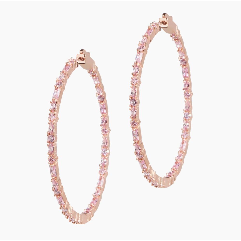 Emmons Lavender Crystal 2" Hoop Earrings In 14K Rose Gold Vermeil